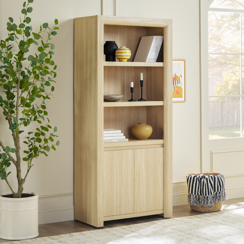 Cottrell 72.25" H x 32" W 3-Tier Wood Bookshelf with Storage Cabinet, Light Ash