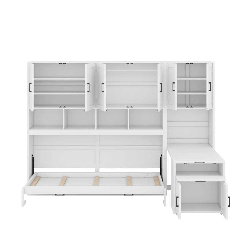 Lit escamotable simple avec placard, tiroirs et bureau
