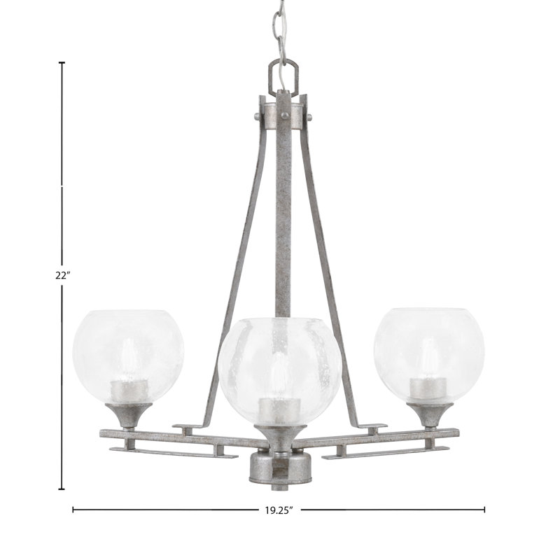 Uptowne 3 Light Uplight Chandelier Shown In Aged Silver Finish With 5.75" Clear Bubble Glass