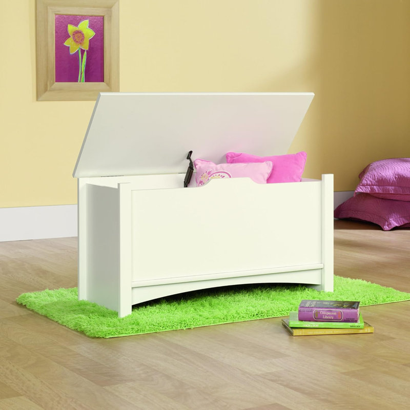 Soft White Wooden Storage Chest with Lid Stay Safety