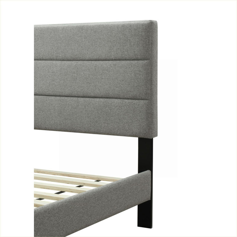 Upholstered Channel Style Full Size Platform Bed with USB Charging, Soft Gray Polyester Fabric, Full