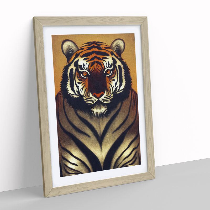 Focused Tiger - Single Picture Frame Painting, 34cm H x 25cm W x 2cm D, Oak