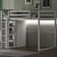 Lit mezzanine double en bois avec garde-robe intégrée et tablettes de rangement, lumière DEL