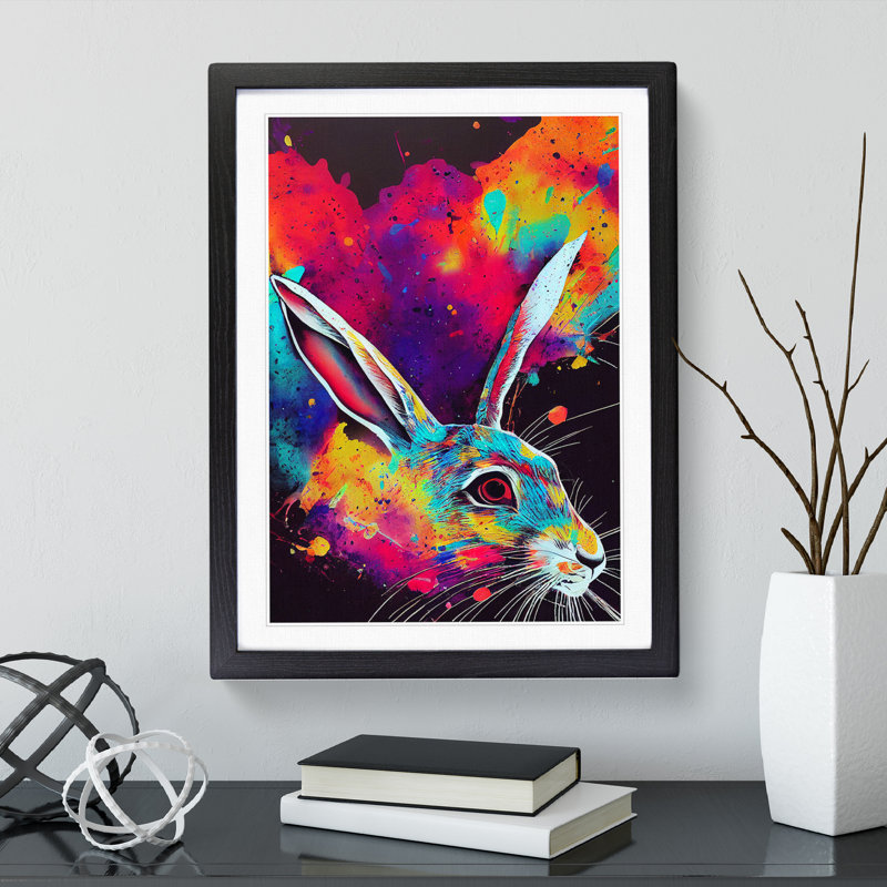 Paint Splashed Hare No.1 - Framed Print, Black, 64cm H x 46cm W x 2cm D