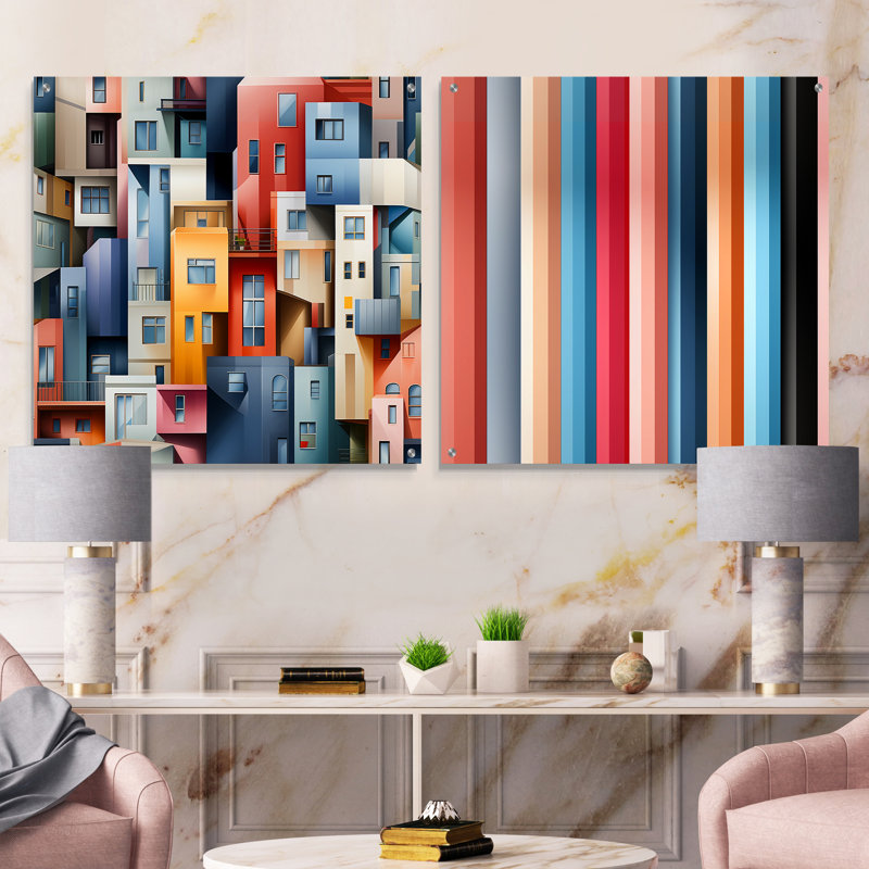 Covino - Ensemble de 2 peintures murales abstraites en acrylique, H 36 po x l 73 po