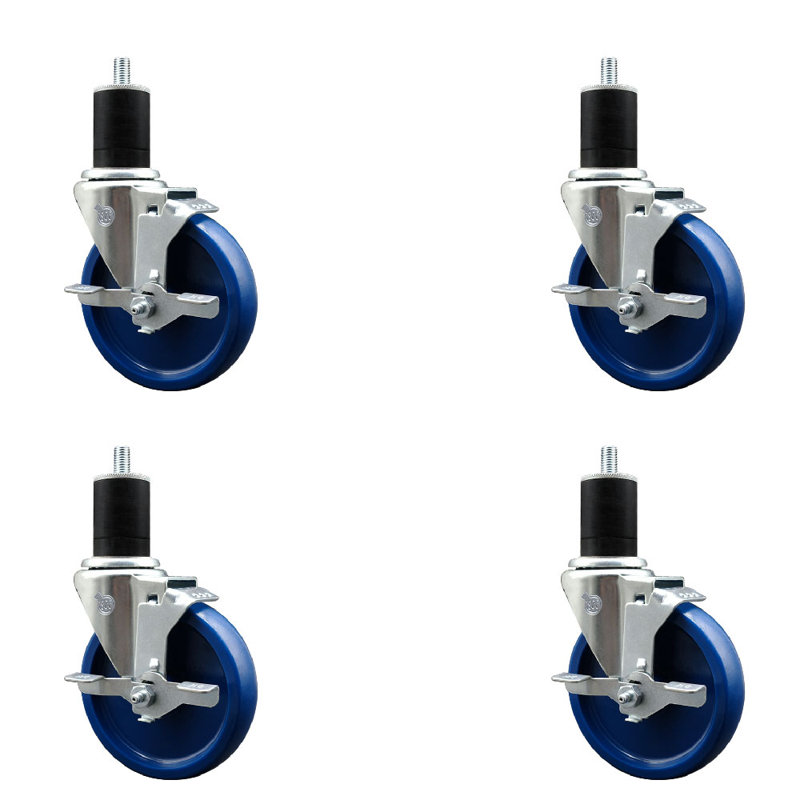 Ensemble de roulettes extensibles en poly solide pivotant de 1-3 / 4 pouces avec frein SCC