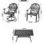 7 chaises de salle à manger en aluminium coulé pour l'extérieur - 2 chaises pivotantes, 4 chaises et table rectangulaire - matériaux de fabrication noirs - capacité de siège de 350 lb - coussins de 160 lb - fini de surface protégé contre les intempéries