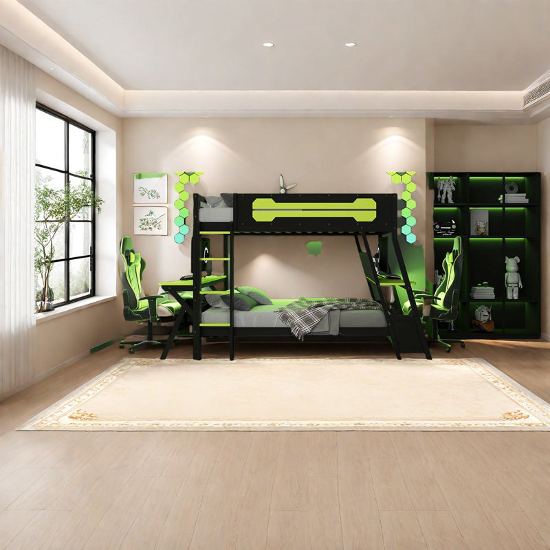 Multifonctionnels lits de jeu en bois avec bureau, vert