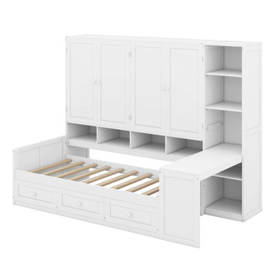 Modern Daybed With All-In-One Cabinet, Desk And Shelves, Wooden Daybed Sofa Bed Frame With 3 Drawers by Red Barrel Studio