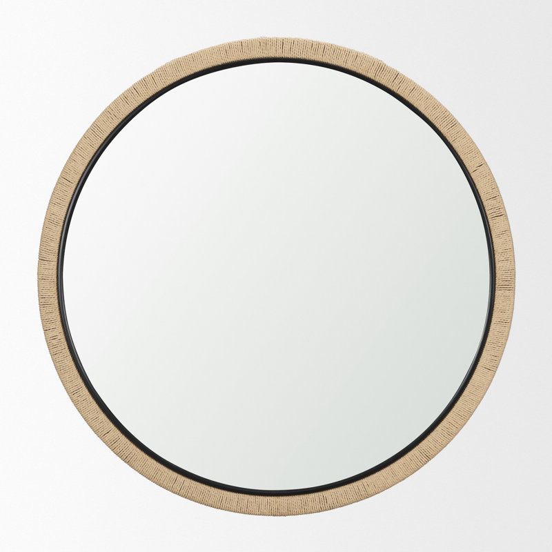 Pinder Black Wood W/ Jute Round Mirror