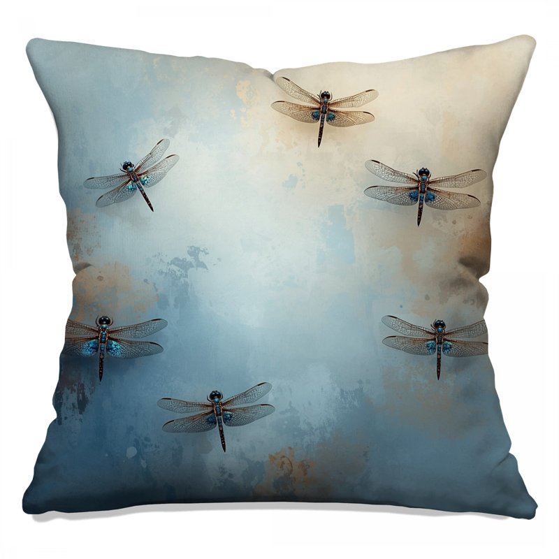Libellules sur fond texturé, coussins décoratifs double face, 20 x 20 pouces