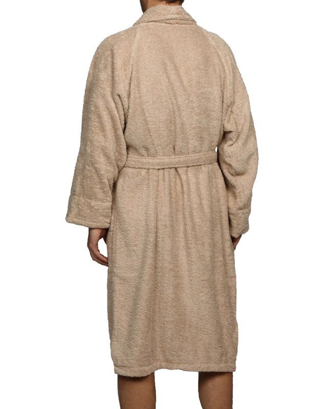 100% Cotton Terry Cloth Gender Neutral Mid-Calf Bathrobe with Pockets, Taupe, M