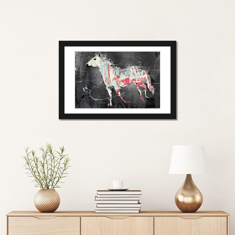 Cheval déchiré, impression sur toile tendue, Papier d'art encadré noir, Blanc, H 24 po x l 32 po x P 1 po