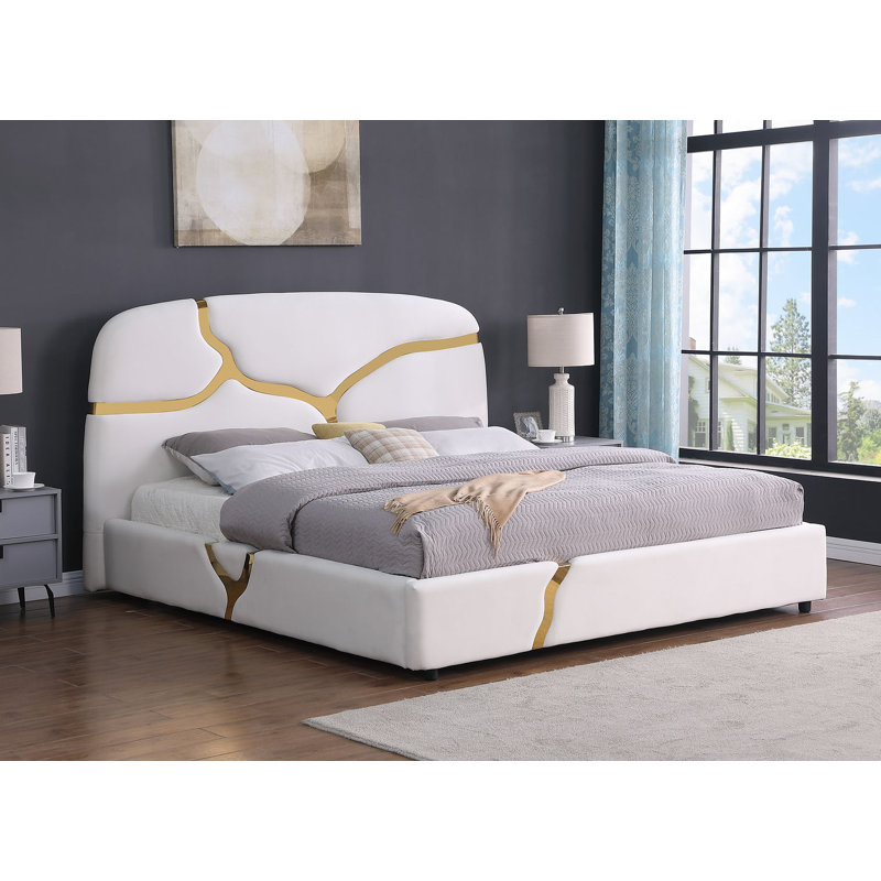 Desalvo Upholstered Stainless Steel Decoration Bed, Queen, Cream