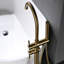 Robinet de baignoire autoportant brossé en or brossé avec douche portative - forme incurvée, robinet en céramique, robinet à cartouche à fixation au sol, robinet à 1 trou de couleur, poignée-125036431