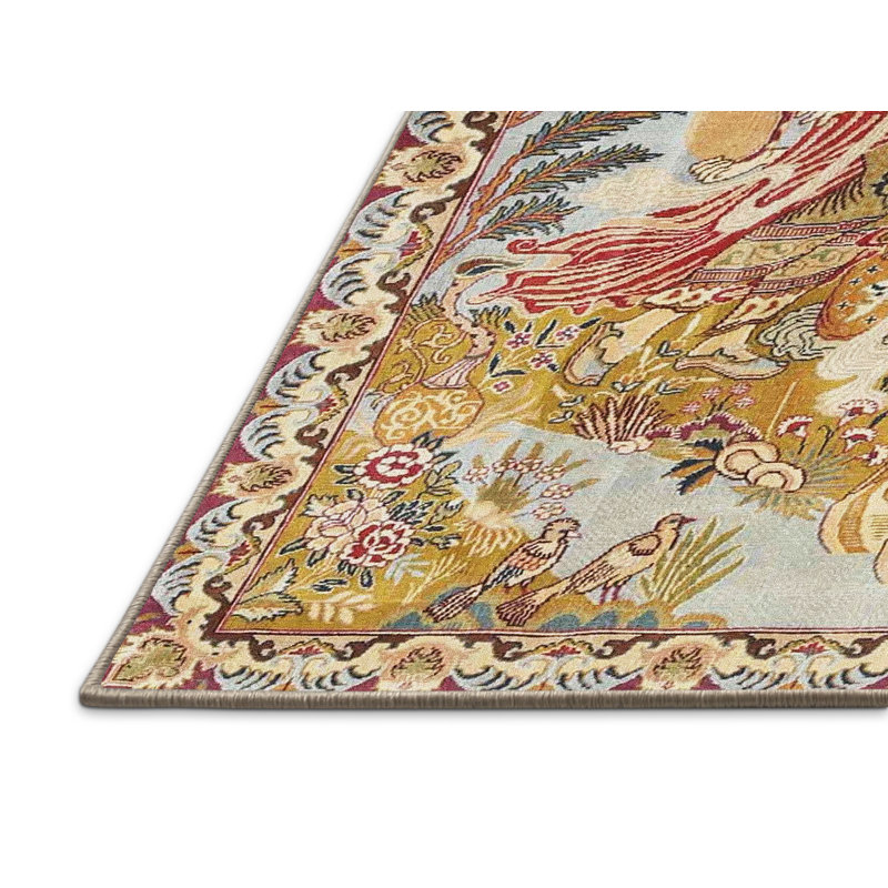 Tapis jaune/rouge traditionnel, Rectangle 2 pi x 5 pi