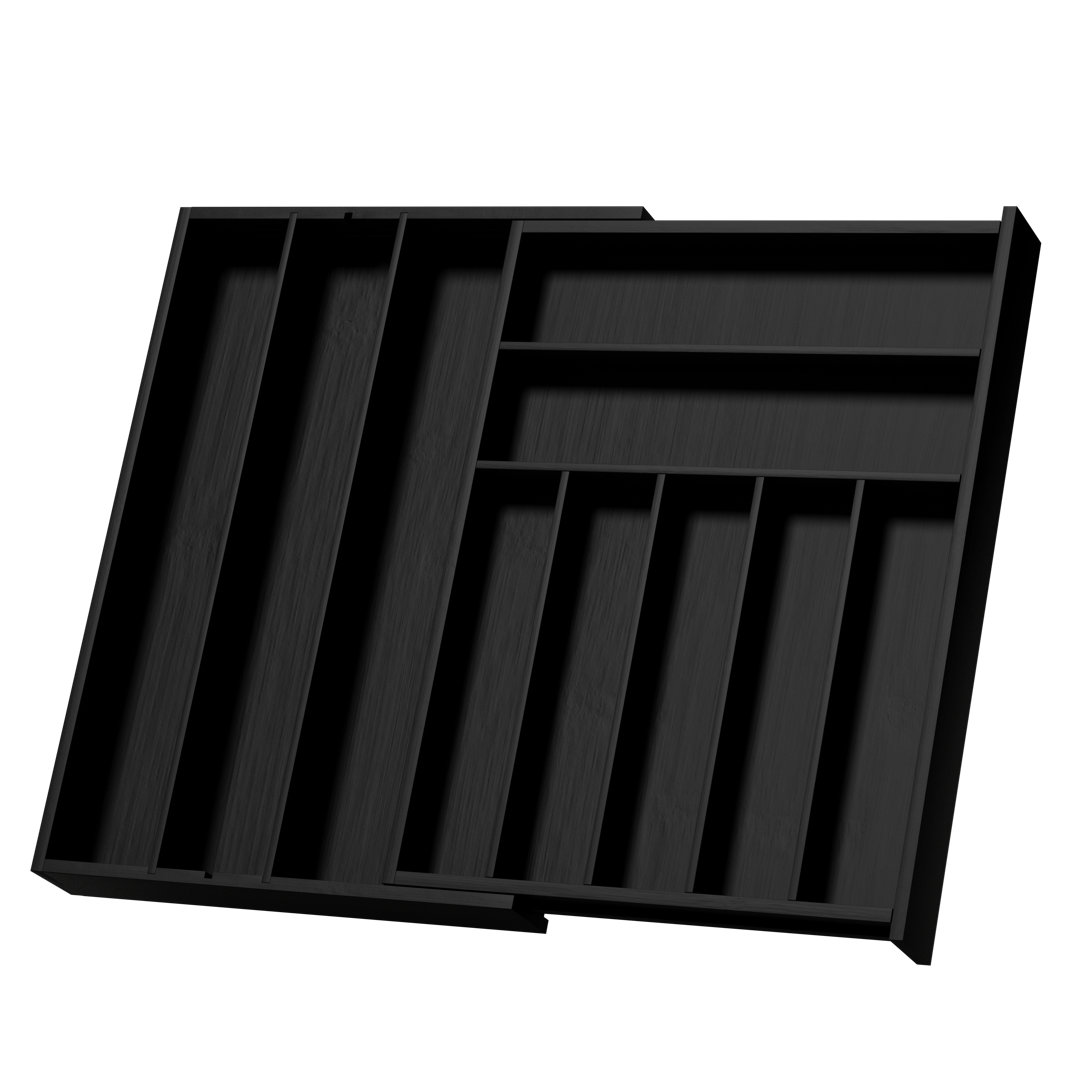 Bamboo Expandable Silverware Drawer Organizer, 10-Slot Kitchen Flatware and Cutlery Tray with Labels Tooloton