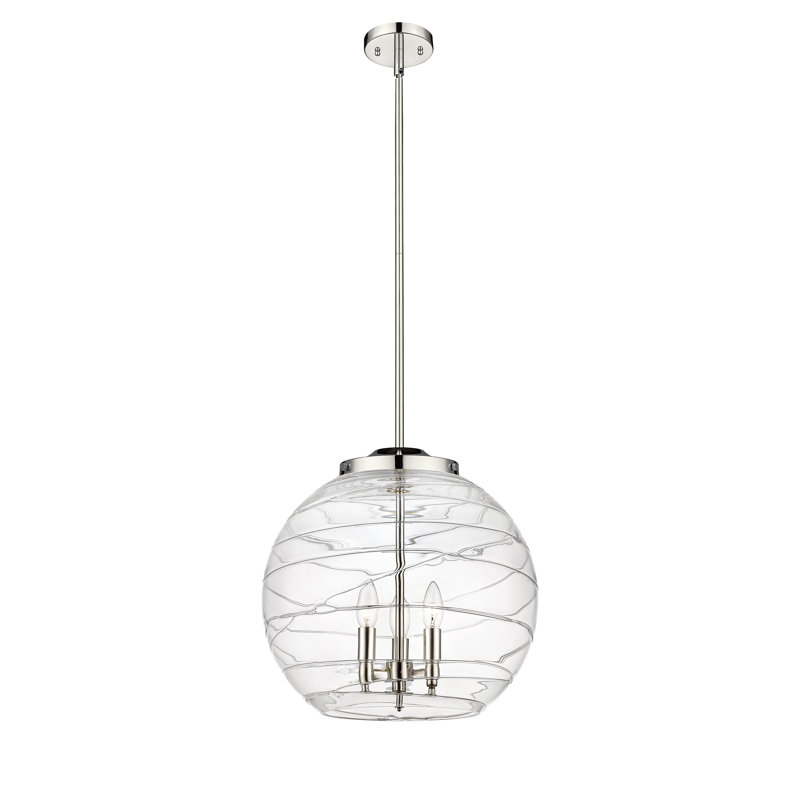 Luminaire suspendu 3 lumières Christly, H 19,5 po x l 17,88 po x P 17,88 po, Argent clair, Transparent