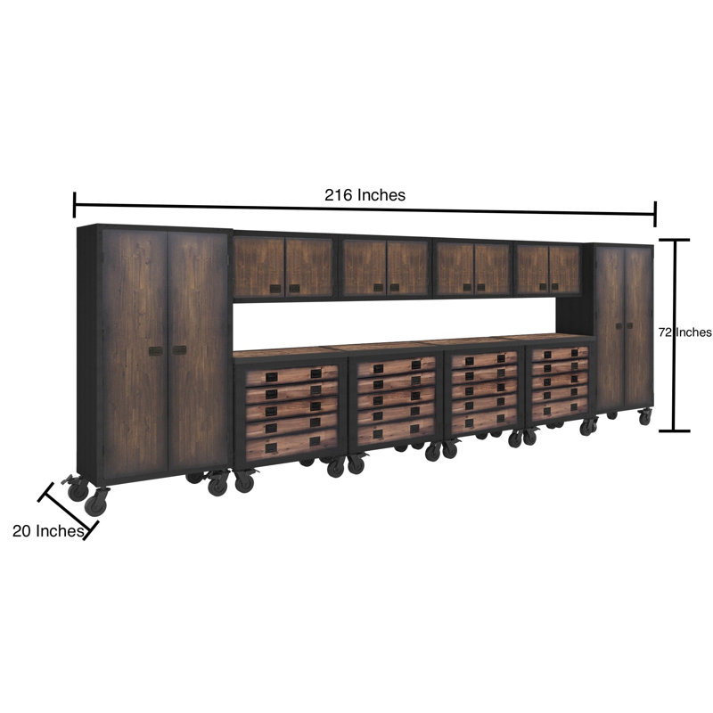 Ensemble de rangement de garage industriel 10 pièces avec 4 coffres à outils de 36 po, 4 armoires murales et 2 armoires autoportantes