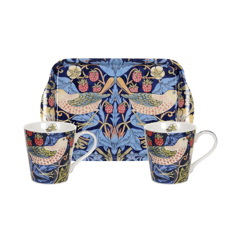 Morris & Co, Strawberry Thief - Strawberry Thief Mug and Tray Set, Blue