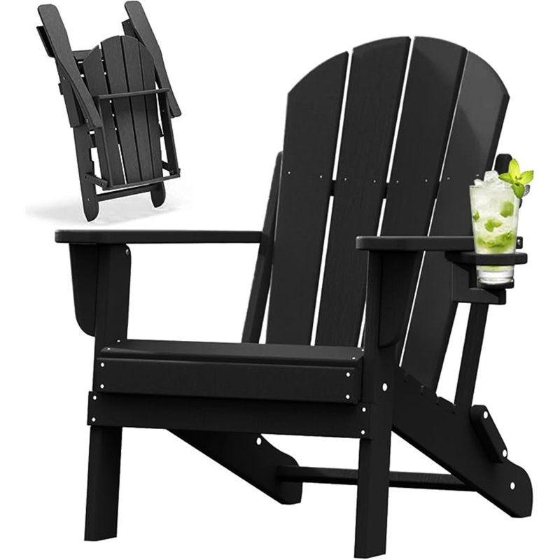 Loyce Foldable Outdoor Adirondack Chair, Black