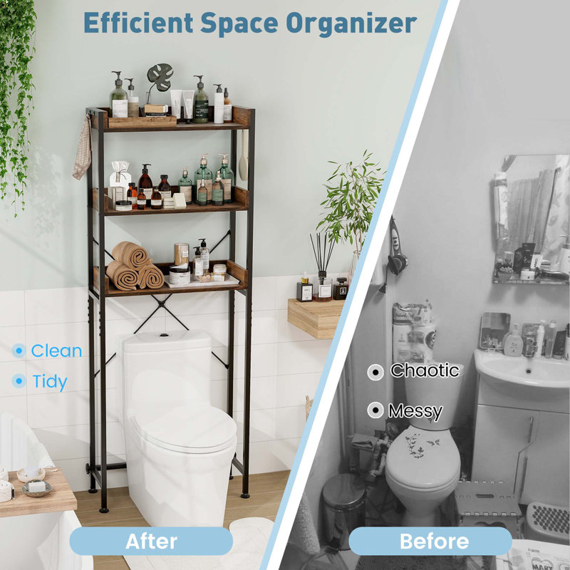 Sylia Freestanding Over The Toilet Storage, Rustic Brown/Black