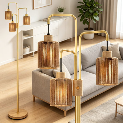 Industrial Floor Lamp For Living Room, 3-Light Modern Standing Lamp With Adjustable Lampshades, E26 Socket Stand Up Lamp For Bedroom, Office, Reading Room