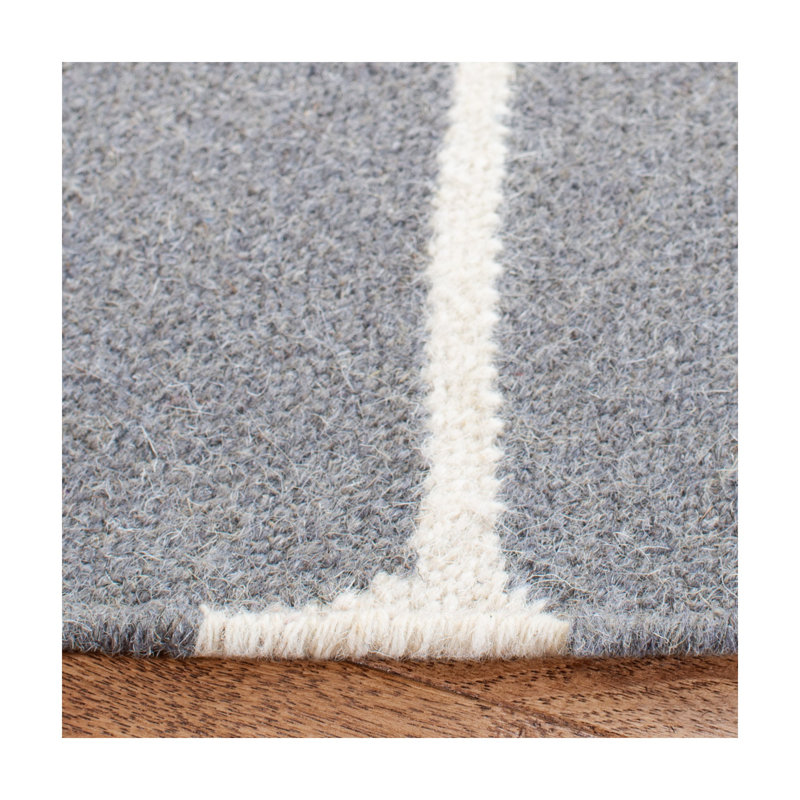 Rodgers Hand Woven Flat Weave Wool/Cotton Geometric Rug in Ivory/Gray, Rectangle 4' x 6'