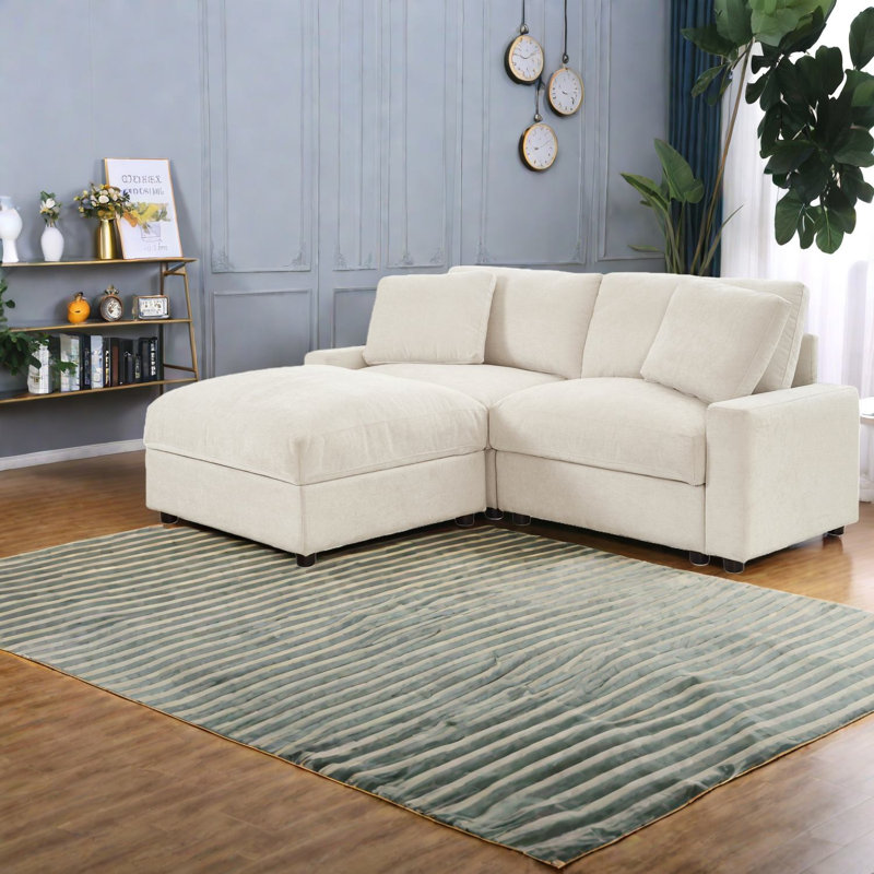 Canapé modulaire multifonctionnel avec rangement, polyester beige, conception moderne peu encombrante