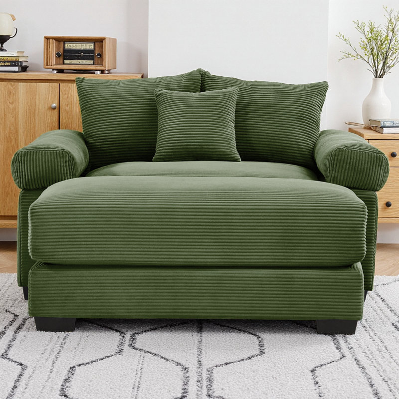 Fauteuil d'appoint ergonomique 54,3 po surdimensionné en velours côtelé avec repose-pieds, accoudoirs extra-larges et coussins décoratifs