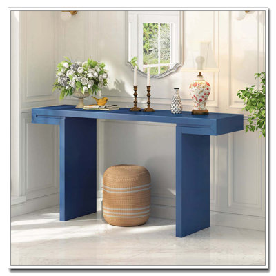 Console de 60 pouces avec lignes géométriques épurées, table d'entrée élégante avec finition peinte et pieds réglables