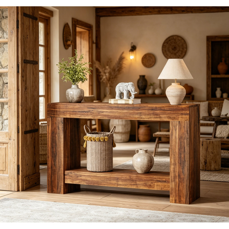Farmhouse Entryway Console Table, 2-Tier Entryway Table, Long Sofa Accent Table Behind Couch Table w/ Open Storage for Entrance, Living Room, Hallway, 47"