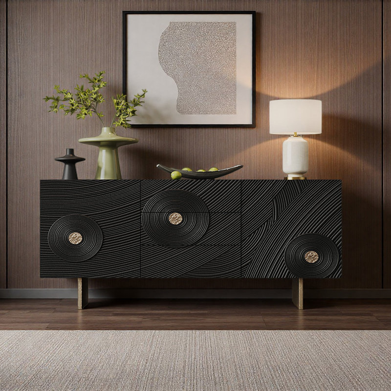 Buffet noir, 33.46" H x 62.99" W x 15.75" D