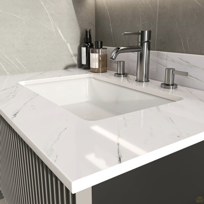 31 Inch Marble Vanity Top, Vanity Top With Pre-Drilled Faucet Holes, Bathroom Vanity Top With Undermount Rectangular Middle Sink And 4" Height Backsplash
