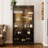 5 Tiers Curio Cabinet With Sliding Glass Doors & LED Lights
