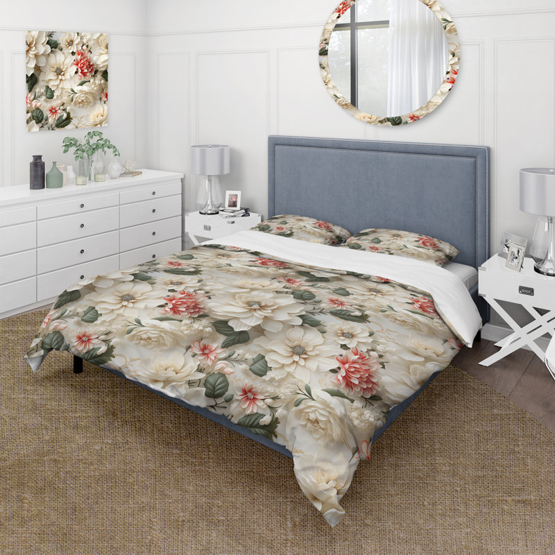 Ensemble de housse de couette Vintage White Flower Lace Bliss III, Housse de couette simple + 1 taie décorative stan