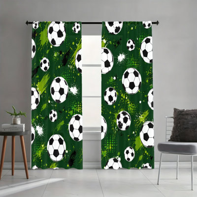 2PCS ballon de soccer sur le thème du sport, éclaboussures de passe-tringle filtrant la lumière verte, rideaux de fenêtre à imprimé artistique pour garçon adolescent, habillages de fenêtre décoratifs toutes saisons pour chambre de sport, salon, couvre-fenêtres