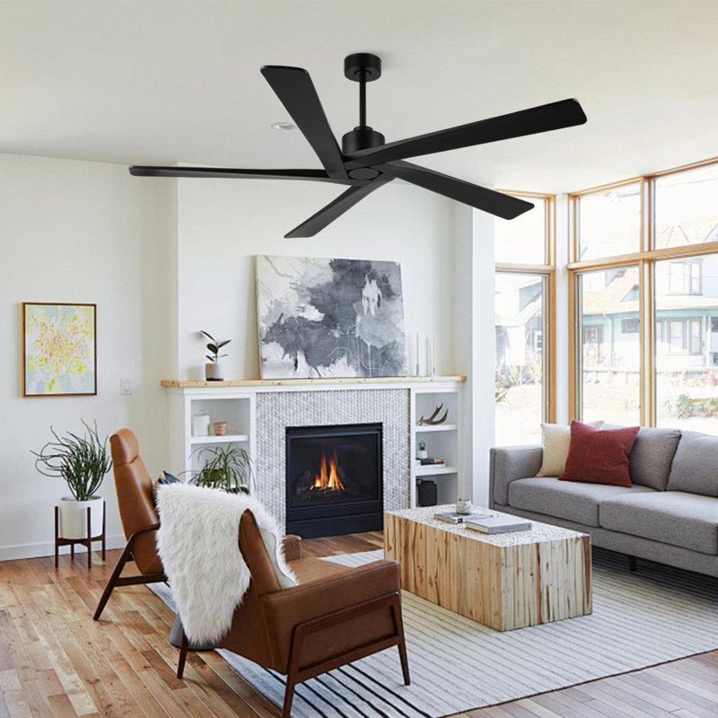 Ventilateur de plafond d'intérieur à 5 pales Baun avec télécommande, 72", Noir, Noir mat