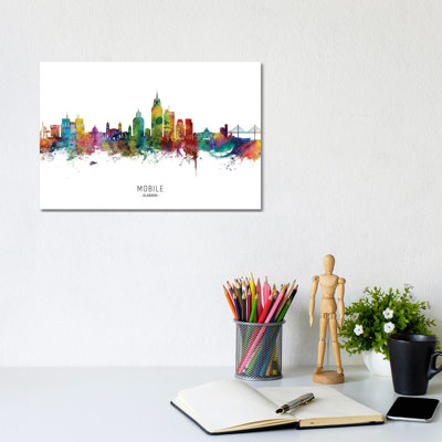 Mobile Alabama Skyline City Name by Michael Tompsett - Wrapped Canvas Print