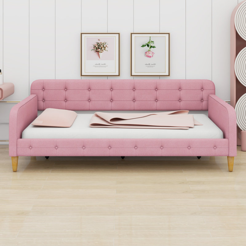 Upholstered Daybed With Support Legs, Pink