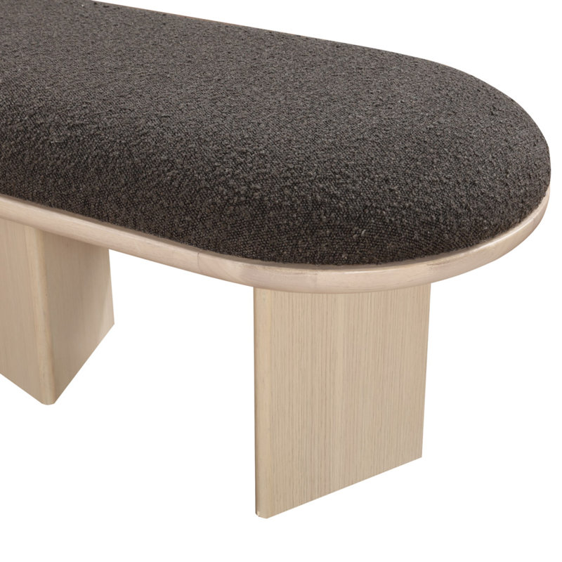 Wilshire Boucle Fabric Upholstered Bench, Brown Boucle Fabric, Natural Oak