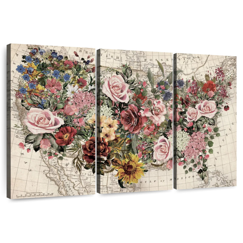 Aliaz Floral USA Map, 24" H x 38" W