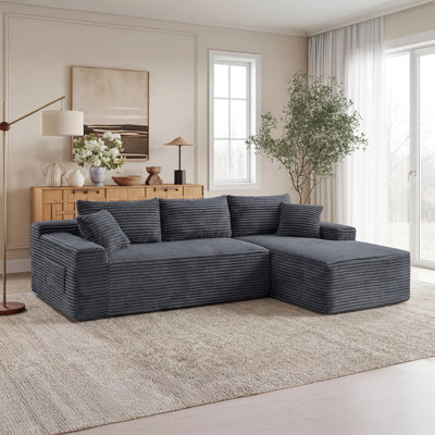 Corduroy L-Shaped Sectional Sofa with Right-Facing Chaise