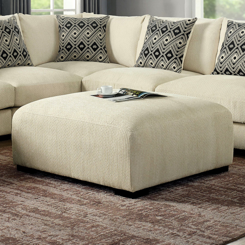Carré beige de style contemporain recouvert de tissu chenille, couche supérieure en mousse à mémoire de forme, pieds fuselés en bois massif, taille de 42 pouces, hauteur 21, revêtement modulaire, design et dimensions, hauteur