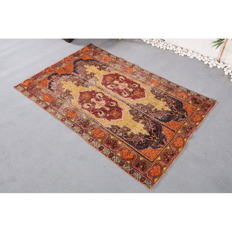 Tapis Oushak, tapis orientaux orange, tapis 4,2 x 6,2 pi, tapis rétro, tapis turc