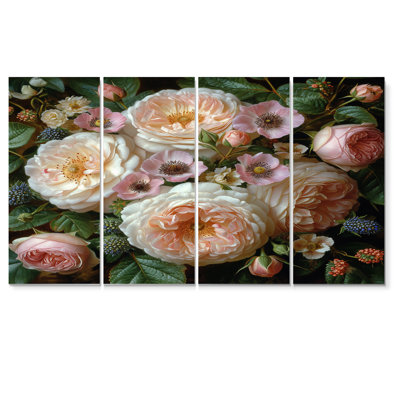 «Blooming Pink White Chrysanthemums - Chrysanthemums», art mural sur toile, 4 pièces