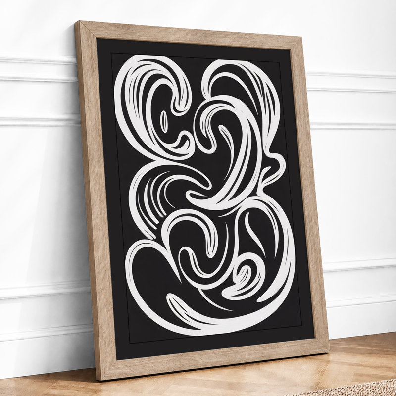 Flowing Curves Geometric - Framed Print, A3 - 42.0 x 29.7 cm, Oak
