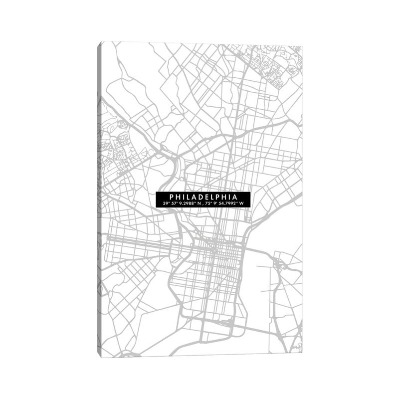 Philadelphia City Map Minimal 1 Piece Wrapped Canvas Wall Art, 45.72cm H x 30.48cm W x 1.91cm D