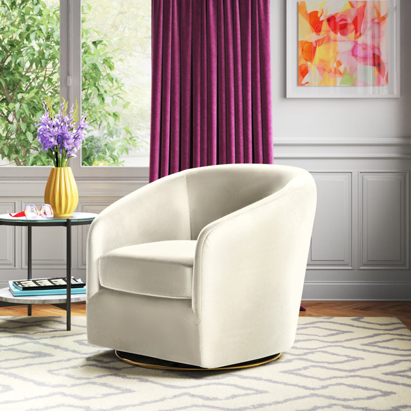 Amarante Contemporary and Classic Velvet Swivel Chair, Ivory