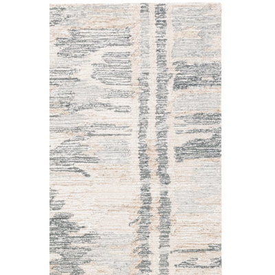 Tapis abstrait en laine / coton touffeté à la main en ivoire / gris